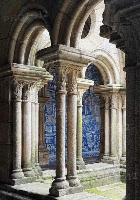 The Gothic cloister of Porto Cathedral was decorated with blue and white azulejos tiles, Sé do Porto, Portugal