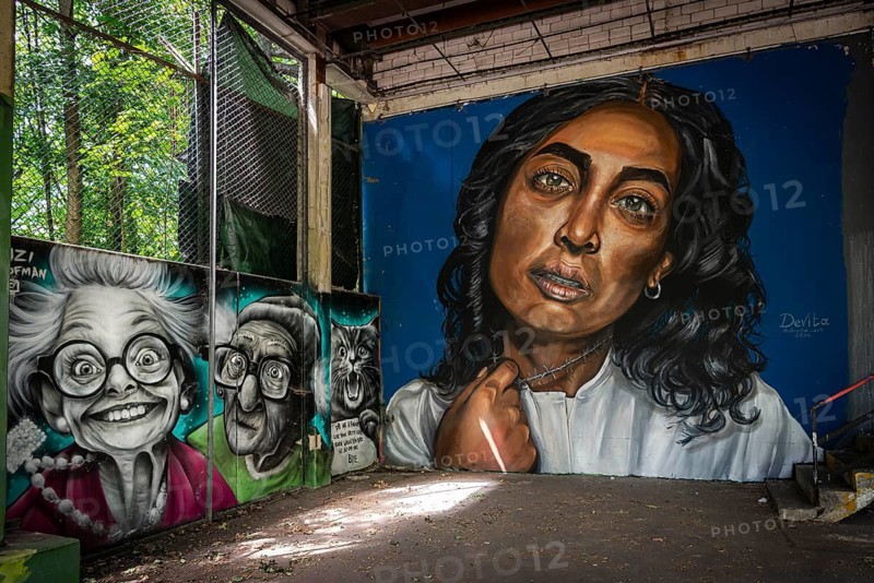 Graffiti on the former US eavesdropping facility on Teufelsberg in Grunewald, Berlin, Germany