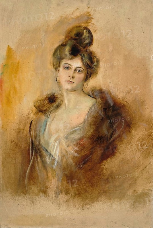Painting, Reproduction of the painting, Work of art, Historical, Franz Seraph Lenbach, since 1882 Knight of Lenbach (born 13 December 1836 in Schrobenhausen, died 6 May 1904 in Munich), German painter, Munich painter prince, here his work:, portrait of a Lady with Earrings, Creoles, and a Fur Collar, Portrait of a Lady with Creole Earrings and a Fur Collar, Elegant portrait of a woman with artistic hairstyle and soft pastel colours