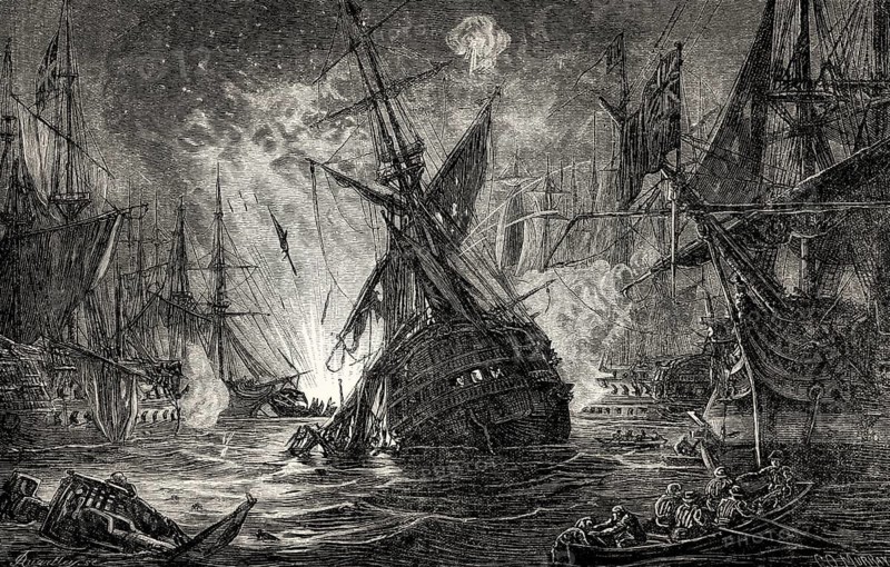The Destruction of L'Orient at the Battle of the Nile, 1798, Coalition Wars, From British Battles on Land and Sea, by James Grant