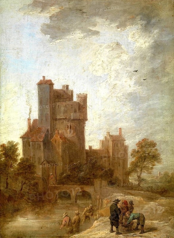 Morning, painting by David Teniers (baptised 15 December 1610 in Antwerp, died 25 April 1690 in Brussels), Flemish painter, draughtsman and curator. He was an innovator in a variety of genres such as history painting, genre painting, landscape, portrait and still life. He is most remembered today as the leading Flemish genre painter of his time, reproduction from a 17th century painting. Authentic, file restored for optimal use, exact date of original unknown