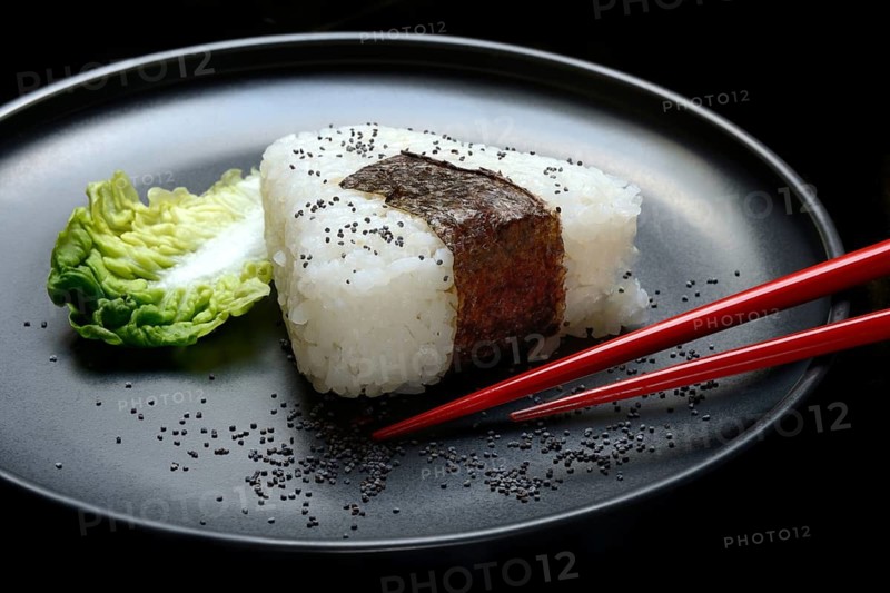 Onigiri, Japanese rice on plate, rice balls