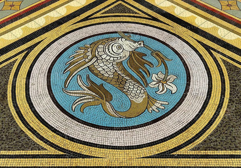 Floor mosaic in Palácio da Bolsa, neoclassical style stock exchange, UNESCO World Heritage Site, Porto, Portugal