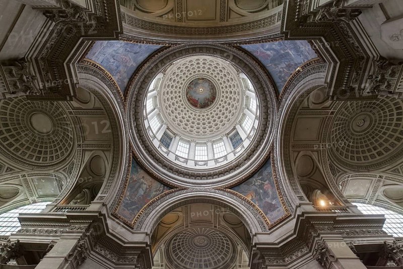 Panthéon, National Hall of Fame, dome view, neoclassical interior by architect Jacques-Germain Soufflot, Latin Quarter, Paris, France