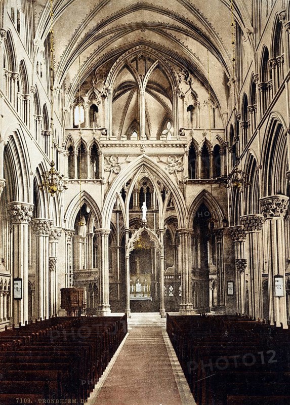 Interior of the Cathedral Church, Trondheim, formerly Trondhjem, Norway, 1890, Historical, digitally restored reproduction from a 19th century original, Record date not stated