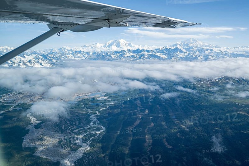 Mt Foraker and Mt Denali or Mount McKinley, aerial view, Alaska Range, Denali National Park, Alaska, USA
