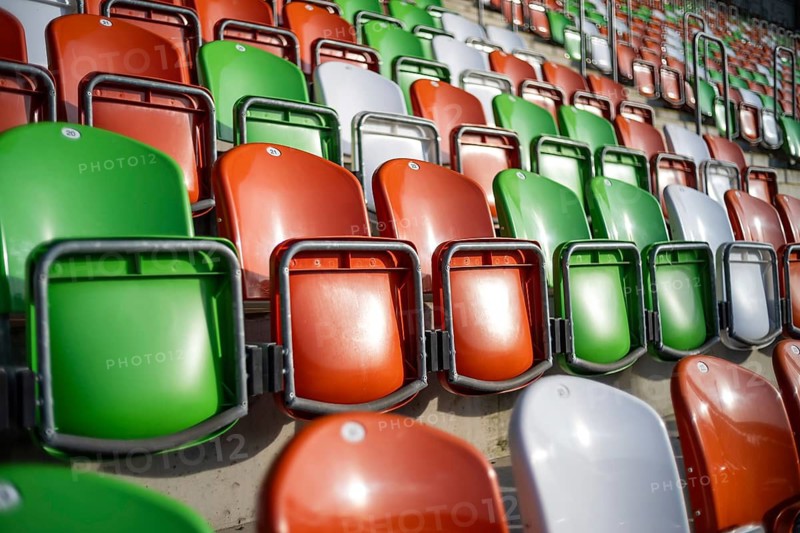 New colorful seats at the stadium in Lubin, Poland