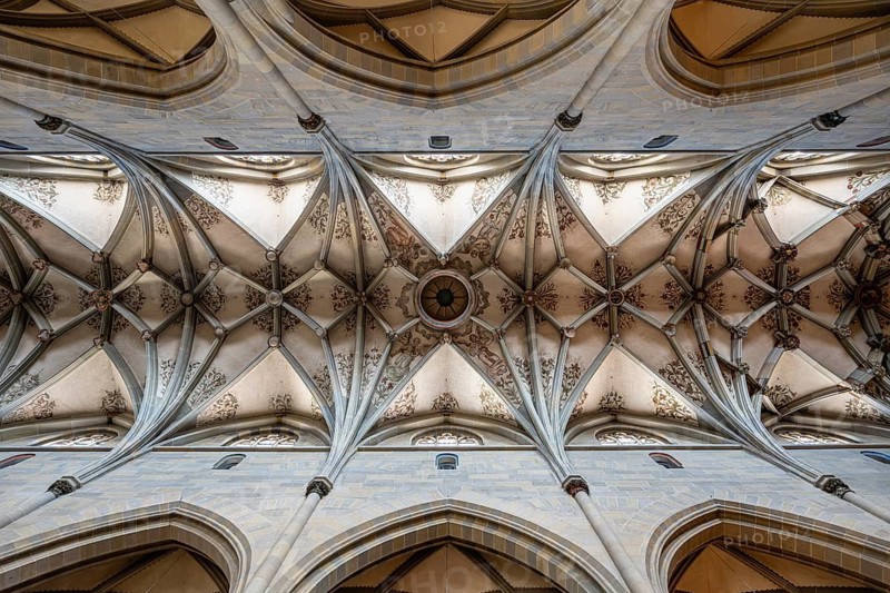 Ribbed vaulting, late Gothic vaulting in Überlingen Münster, parish church of St. Nikolaus, Überlingen am Lake Constance, Bodenseekreis Baden-Württemberg, Germany