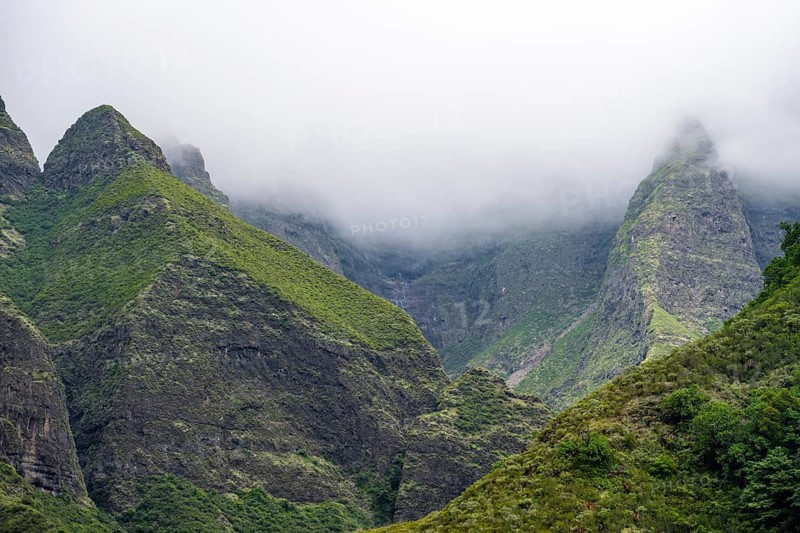 Landscape with mountains and fog, Drakensberg National Park, KwaZulu Natal, South Africa