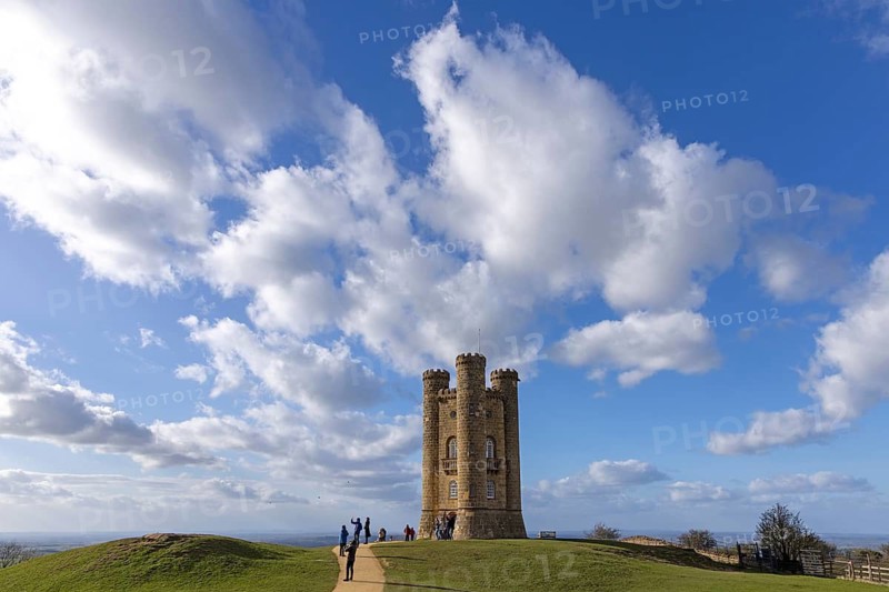Tower, Broadway Tower, people, clouds, Broadway, The Cotswolds, England, Great Britain