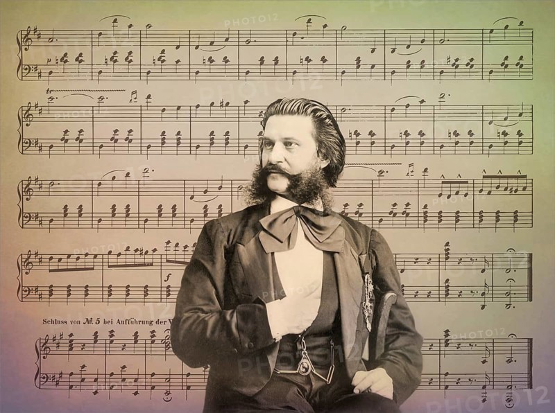 Johann Baptist Strauss II, 1825 – 1899, Austrian composer and violinist, 1879, digitally edited, notesheet from „The Blue Danube“