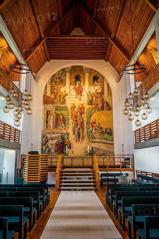 Interior of Christianskirkjan (Christian's Church), modern church building, Klaksvík, Faroe islands, Denmark