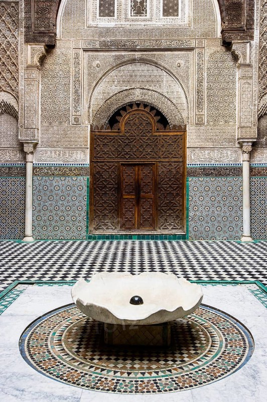 Courtyard of the Medersa Attarine Koran School, Fez El Bali, Medina, UNESCO World Heritage Site, Fez, Morocco