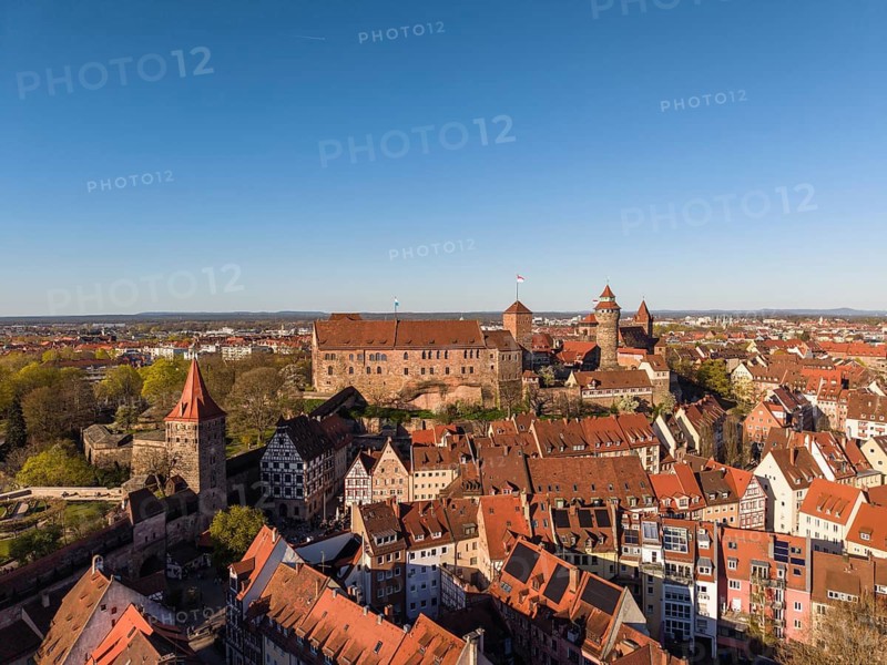 Aerial view of Nuremberg's old town with the historic Kaiserburg, Nuremberg, Middle Franconia, Bavaria, Germany