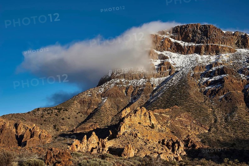 Rugged, snow-capped mountains with a few clouds against a clear sky, Teide National Park, Teide National Park, volcano, volcanism, UNESCO World Heritage Site, Tenerife, Canary Islands, Spain