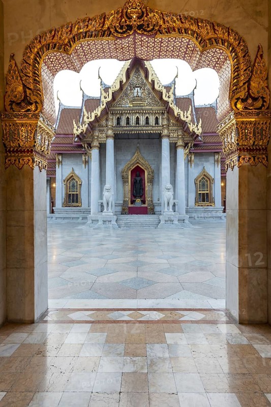 Marble temple, made of Carrara marble, Wat Benchamabopit, back of the Ubosot, temple in the Dusit district, Bangkok, Central Thailand, Thailand