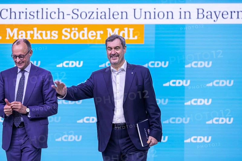 38th Federal Party Congress of the CDU of Germany in Stuttgart. Greetings from Markus Söder, party leader of the sister party CSU and Minister-President of the Free State of Bavaria. Federal Chancellor Friedrich Merz. Stuttgart, Baden-Württemberg, Germany