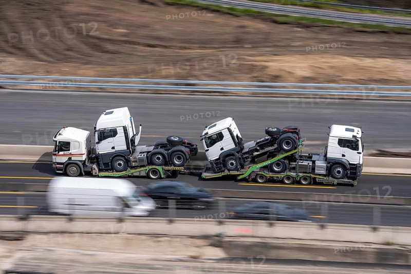 Car transporters, vehicles are being transported, A3 motorway, truck tractors