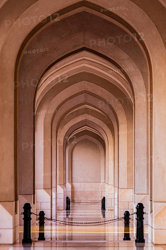 Illuminated arcades at the Sultan's Palace, Muscat, Arabian Peninsula, Sultanate of Oman