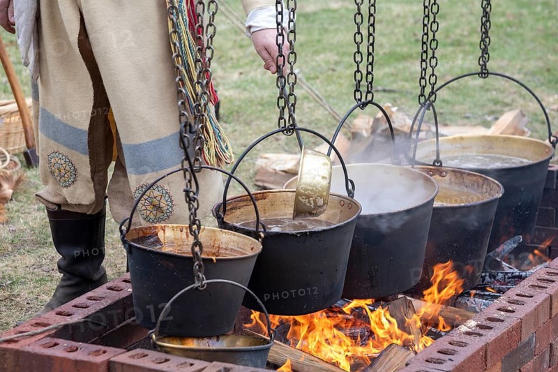 Monroe, Michigan - Workers from the Monroe County Museum demonstrate maple sugaring as it was done in the early 1800s