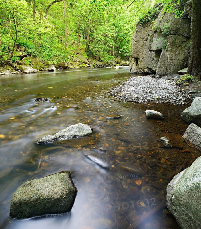 The River Bode between steep cliffs in the Bode Valley between Thale and Treseburg, Harz Mountains, Saxony-Anhalt, Germany