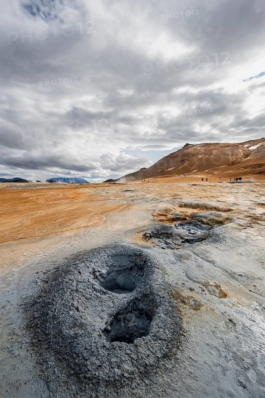 Hot springs, mud holes in the Hverarönd geothermal area, also Hverir or Namaskard, Northern Iceland, Iceland