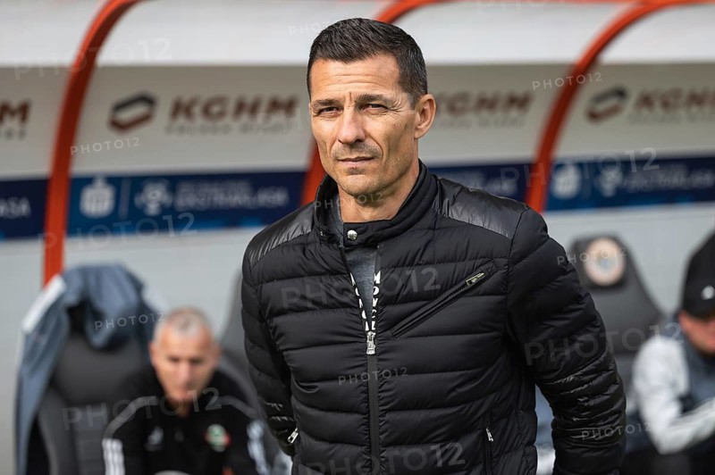 LUBIN, POLAND - OCTOBER 29, 2023: Football match Polish PKO Ekstraklasa between KGHM Zaglebie Lubin vs Radomiak Radom 2:3. Constantin Garcia head coach of Radomiak