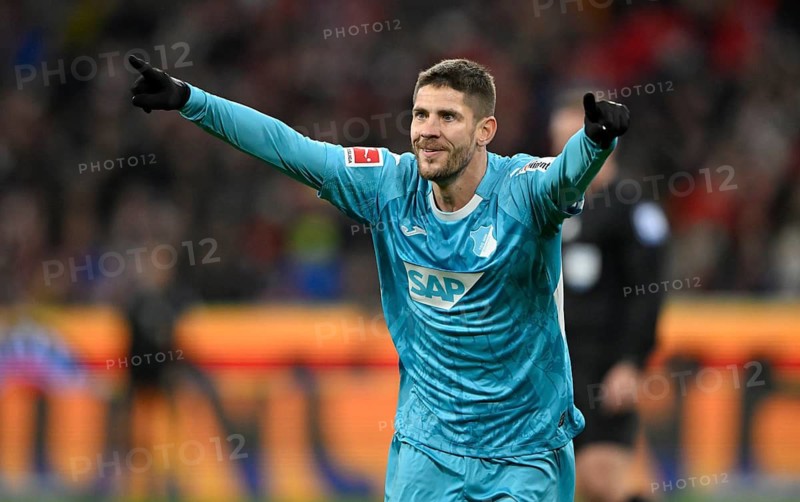 Goal celebration Andrej Kramaric TSG 1899 Hoffenheim (27) Gesture Gesture Football Bundesliga, Allianz Arena, Munich, Bavaria, Germany