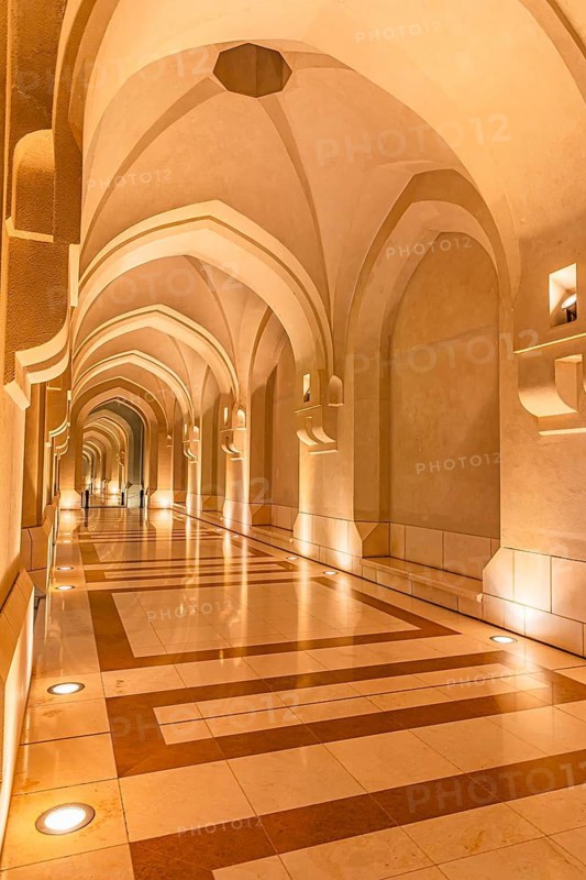 Illuminated arcades at the Sultan's Palace, Muscat, Arabian Peninsula, Sultanate of Oman