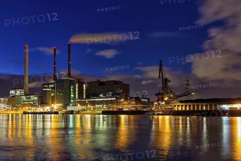 Large power plant, GKM, coal-fired power plant, Mannheim, Ebergie, electricity, economy, power plant, night shot, Mannheim, Baden-Württemberg, Federal Republic of Germany