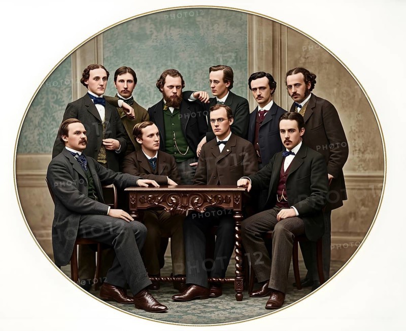 The Philosophical Association of Leipzig, Friedrich Nietzsche, Erwin Rohde, historical figure, philosophy, historical illustration, digitally edited
