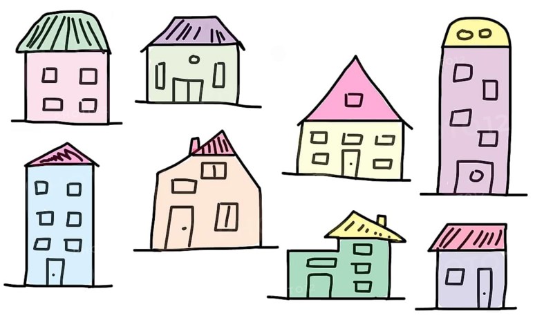 Naive illustration, various colorful houses