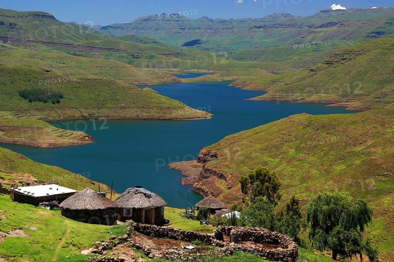 South Africa, Africa, huts at Katse dam, Lesotho