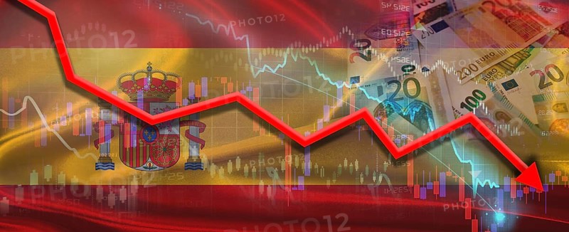 Spain financial crisis on economic graph. Financial fall Spainish on economy market