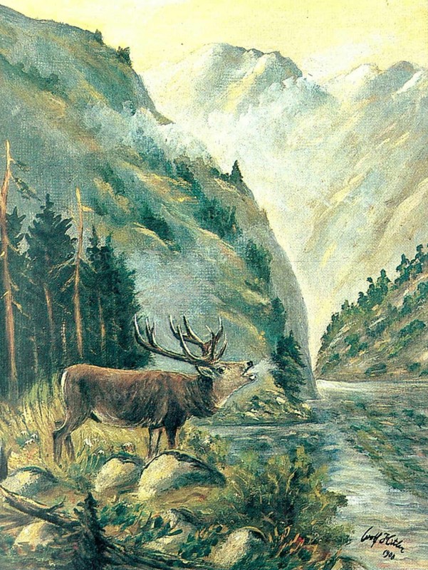 Morning at the Mountain Lake, Austria, Painting by Adolf Hitler (1889-1845), Historical, digitally restored reproduction from a 20th century original, public domain, Record date not stated