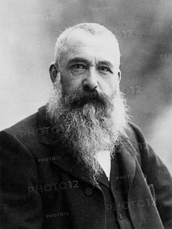 Claude Monet (b. 14 November 1840 in Paris as Oscar-Claude Monet, d. 5 December 1926) important French painter, Impressionist style, portrait of an elderly man with a full beard in formal dress, in black and white