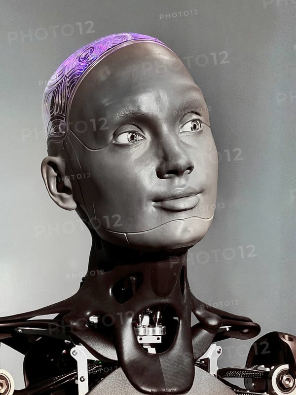 Humanoid communication robot that can simulate human emotions using AI, exhibition, history of the future, Germany