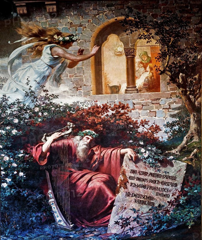 Sleeping Beauty is born, symbolic image for the long sleep and the awakening of the German Empire, mural by Hermann Wislicenus, Kaisersaal Goslar, Lower Saxony, Germany