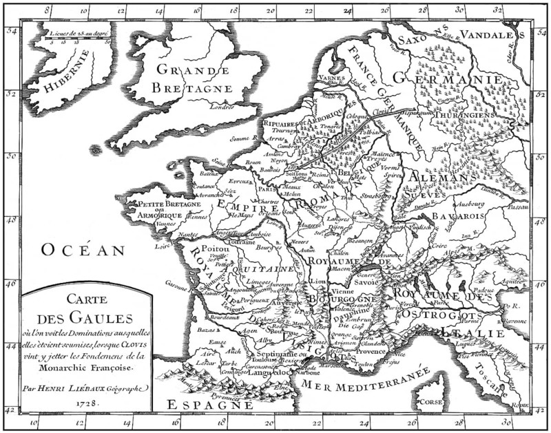 Map of Gaul, 5th century, foundations of the Françoise monarchy