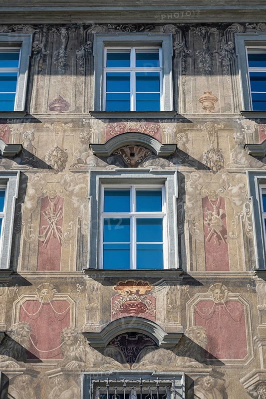 Detailed view, façade painting from Haus zum Cavazzen, city museum in the old town of Lindau, Bavaria, Germany