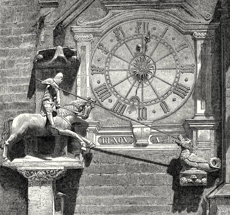 Basel Minster, Georgsturm with a clock, Basel, Switzerland