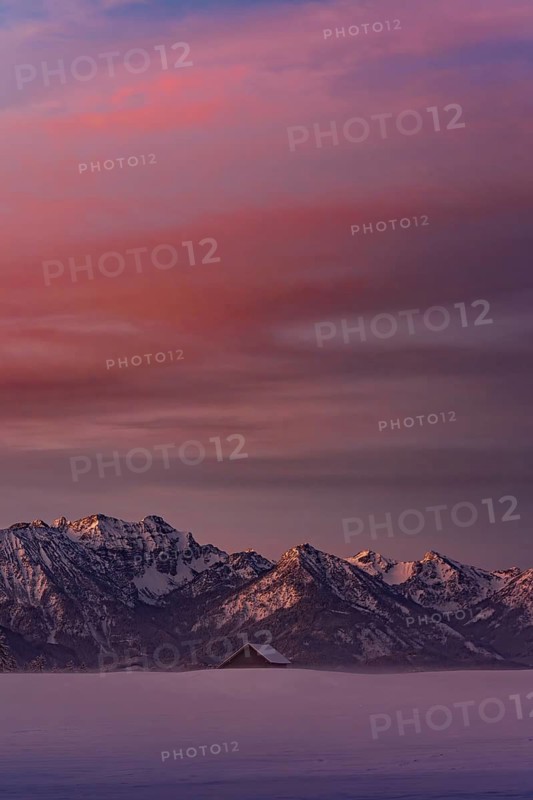 Winter landscape in the Allgäu near Halblech at sunrise