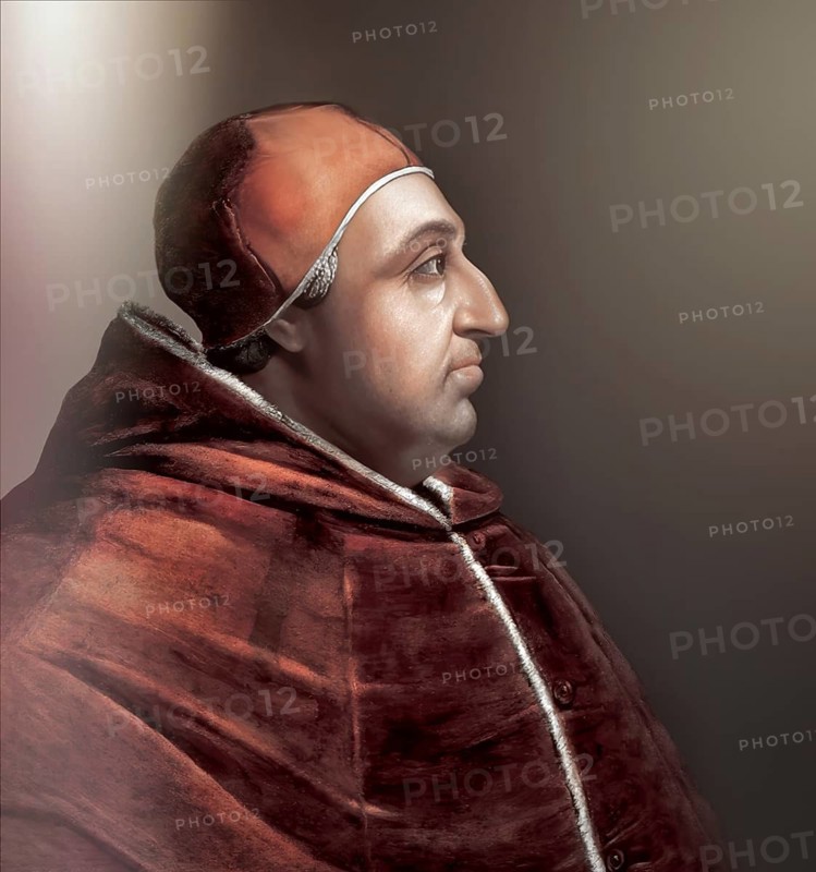 Pope Alexander VI, Alessandro VI, Alexandre VI, Alejandro VI, born Roderic Llançol i de Borja, c.?1431 – 1503, ruler of the Papal States from 1492 until his death in 1503, digitally edited after a painting by Cristofano dell'Altissimo