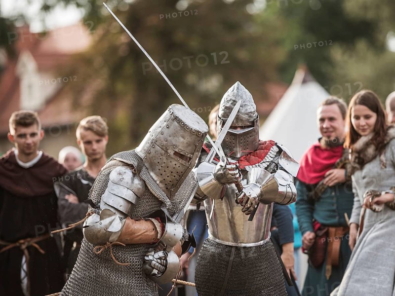 LUBIAZ, POLAND - AUGUST 25, 2018: Monastery Siege - historical staging. Knights tournament