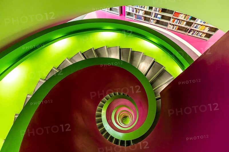 Spiral staircase in the IKMZ Information, Communication and Media Center of the Brandenburg Technical University Cottbus-Senftenberg, Cottbus, Brandenburg, Germany