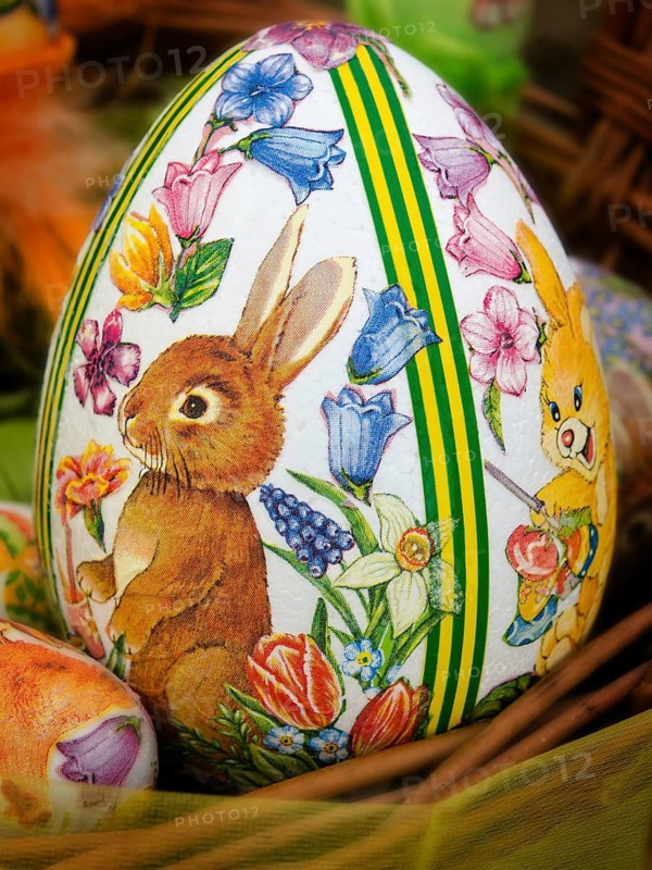 Easter decoration, colorful painted egg with Easter bunny in Poland