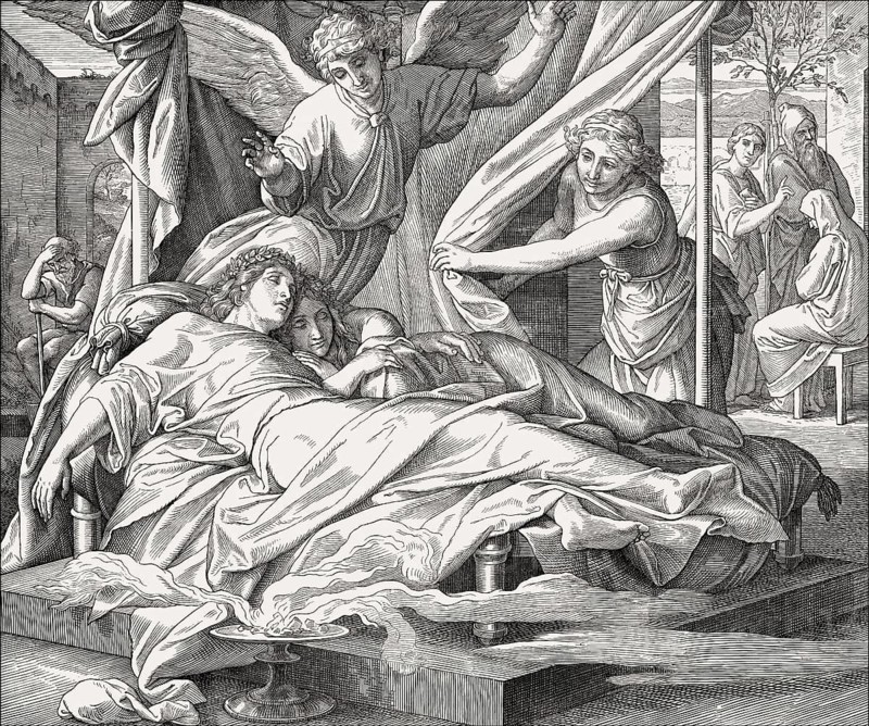 Tobias and Sara Sleep, Old Testament, by Julius Schnorr von Carolsfeld