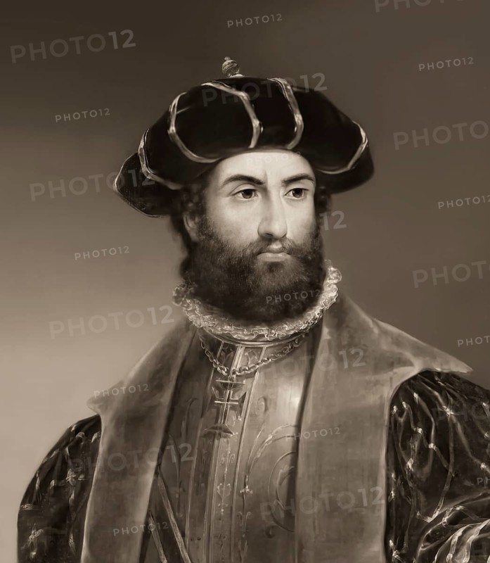 Vasco da Gama, c. 1460s – 1524, Portuguese explorer, digitally edited according to a painting by António Manuel da Fonseca