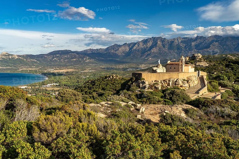 The Notre Dame de la Serra pilgrimage chapel in Calvi, Balagne, Corsica, France