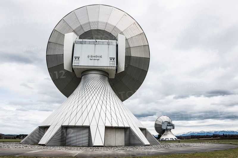 Radarstation, antennas der earth station Raisting, Upper Bavaria, Bavaria, Germany